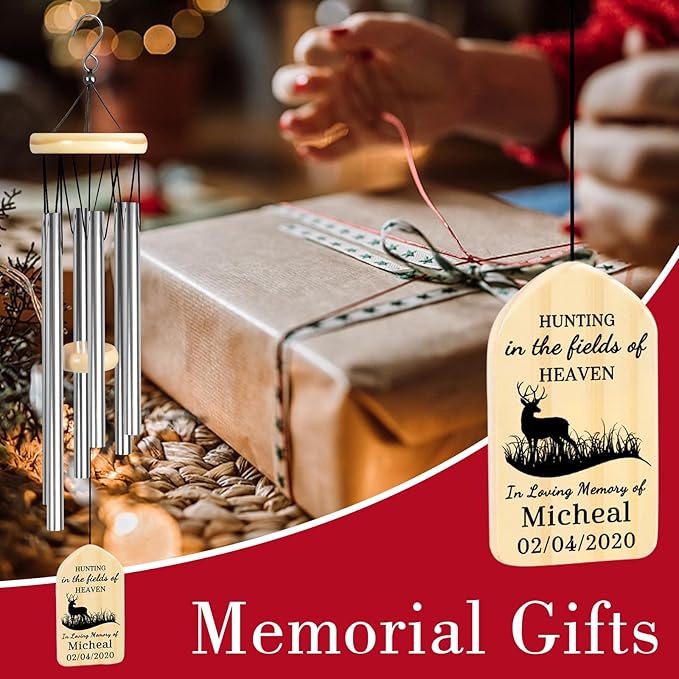 Hunting in Heaven Wind Chime - Personalized Hunter Memorial Sympathy Gift for Loss of Grandpa or Father - Bereavement and Condolence Funeral Gift