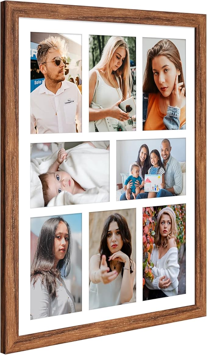 13x17 Collage frame with 8 Openings 4X6 Pictures, Multiple Picture Frame with Mat, Wall or Tabletop Decor, Carbonized Brown Wood Grain,2 Pack