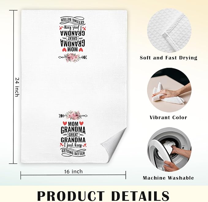 JINYO Mom Grandma Great Grandma Kitchen Towels, Great Grandma Gifts Hand Towels, Great Grandma Baby Announcement Dish Towels Tea Towels, Grandma Gifts from Grandkids, 16x24 Inch