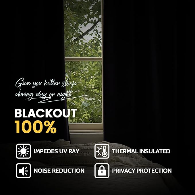 Yakamok 100% Blackout Curtain Panels 84 inches Cold and Light Blocking Drapes for Nursery, 2 Thick Layers Thermal Insulated Draperies (2 Pieces, 50 Wide Each Panel, Lilac Front with White Backing)