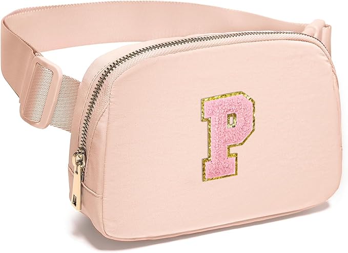 Gitus 6 7 8 9 10 Year Old Girl Gifts Belt Bag Fanny Pack Crossbody Bags with Initial Letter Patch Things for Teen Girls Easter Gifts for Girls Travel Essentials(Coral Pink-P)