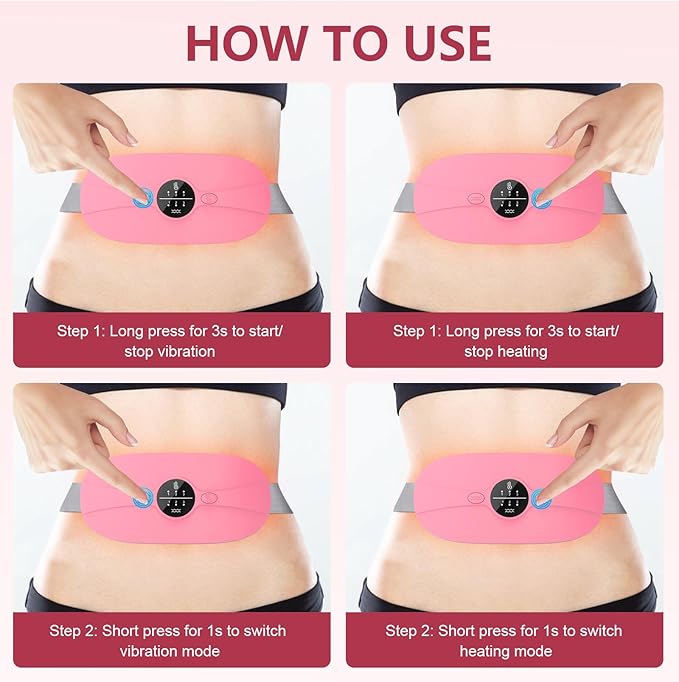 Heating Pad for Period Cramps, 3 Heat Levels and 3 Massage Modes, Portable Heating Pad for Menstrual Cramps, Cordless Electric Period Belt Back Belly Heat Pad, Pink