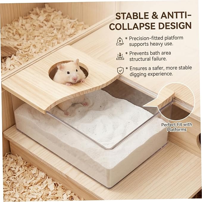 Hamster Sand Box, Wooden Cover Clear Acrylic Hamster Dig Box for Small Pets - Saves Space, Easy to Clean, Stable Container for Hamsters, Gerbils, Mice
