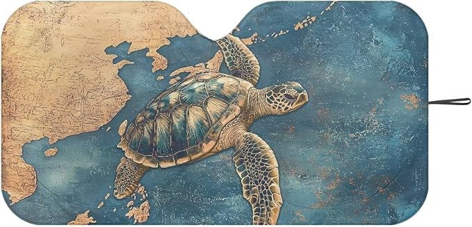 Map Turtle Windshield Sun Shade for Heat Protection Fashion Front Windshield Sun Visor Protector All Seasons Keep Your Vehicle Cool