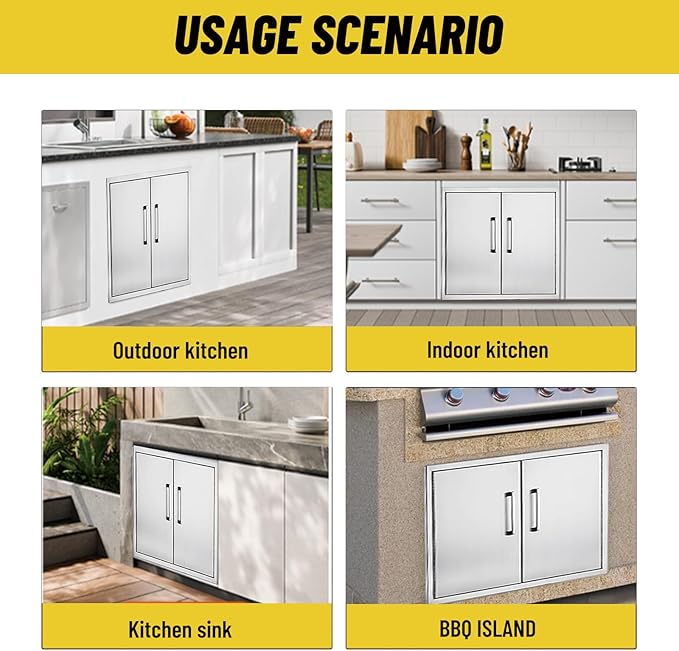 Stainless Steel Outdoor Kitchen Cabinet, Double Door Dry Storage Pantry for BBQ Island, Patio Grill Station, 30" W x 21" H x 21" D