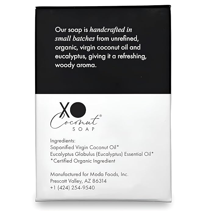 Coconut Oil Bar Soap Handcrafted Organic Natural Face Body Hands Vegan Scented Eucalyptus Essential Oil - 2 Bars, 4 Ounces Each
