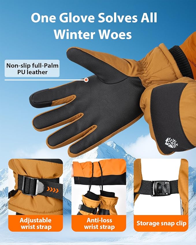 Pixel Panda Mens Winter Gloves Waterproof, Gloves for Cold Weather Extreme Women with 3M Thinsulate and Thick Plush Fleece