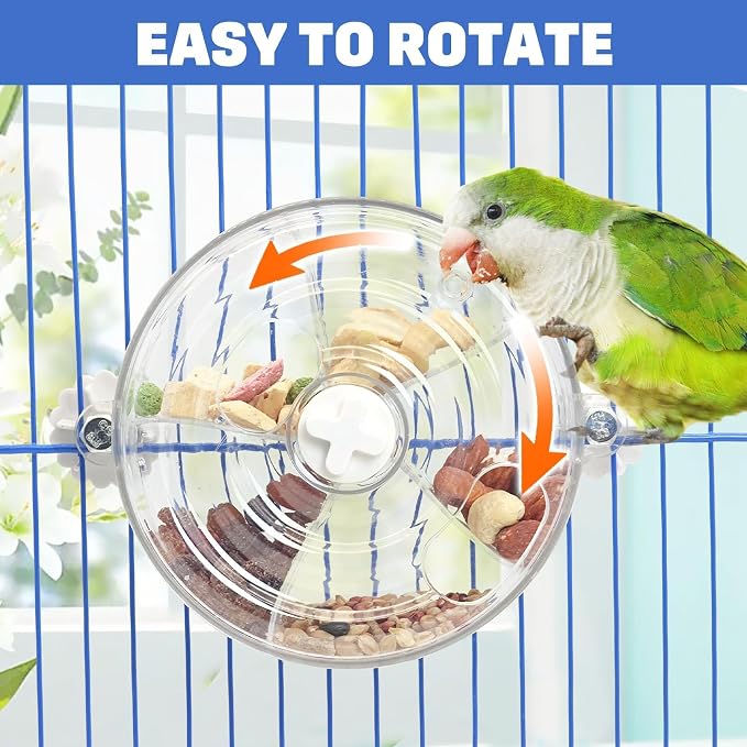 BNOSDM Bird Foraging Toy Creative Feeder Systems with Seed Food Rotating Wheel for Enrichment & Training Parrot Puzzle Toys Ideal for Small and Medium Cockatiel Parakeet ConureWhite