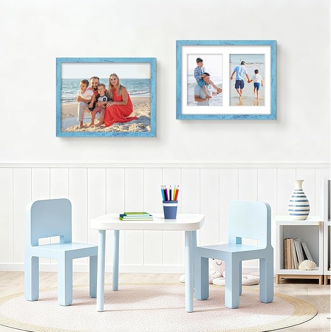 8.5x11 Double 5x7 Picture Frame Double Picture Frame Displays Two 5x7 inch Photos Available Horizontal Wall Mounting Display and Vertical Blue