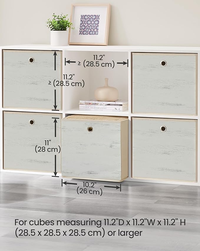 SONGMICS Storage Cubes, Set of 6 Storage Bins with Handles, Foldable Oxford Fabric and Non-Woven Fabric Storage Boxes, 10.2 x 10.2 x 11 Inches, Fit Cube Storage Unit, Vintage White URFB126W01