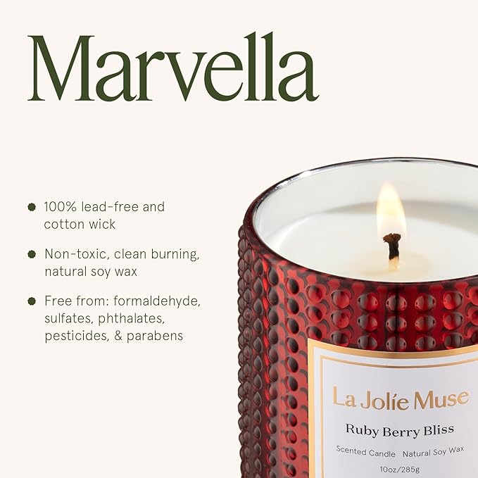 LA JOLIE MUSE Christmas Candle | Ruby Berry Bliss | Mandarin Cranberry & Plum | 10 oz Festive Candle | 55 Hours Clean Burn | Gift for Women & Family