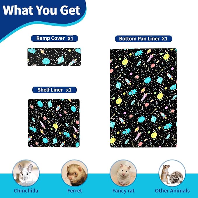 YKD Ferret Cage Liners for Ferret Nation & Critter Nation Cages | Waterproof Chinchilla Cage Accessories, Washable Bedding, for Ferrets, Chinchillas, Rats (Black, Bottom Pan Set)