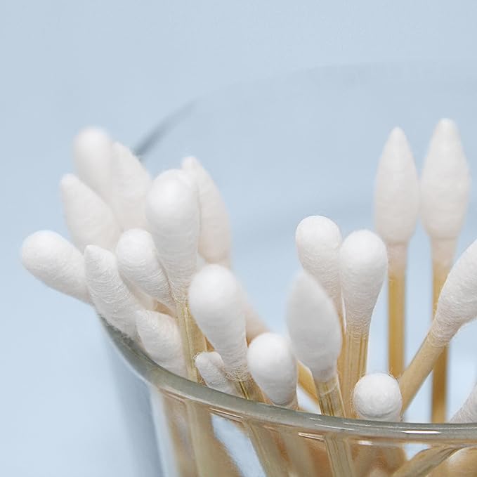 Bamboo Cotton Swabs 2400 Count/4 Box, One Pointed Tip and One Rounded Tip, Biodegradable Cotton Buds with Organic Bamboo Sticks, for Ear Wax Removal, Draw the Eyeliner, Nail Polish Touch-ups