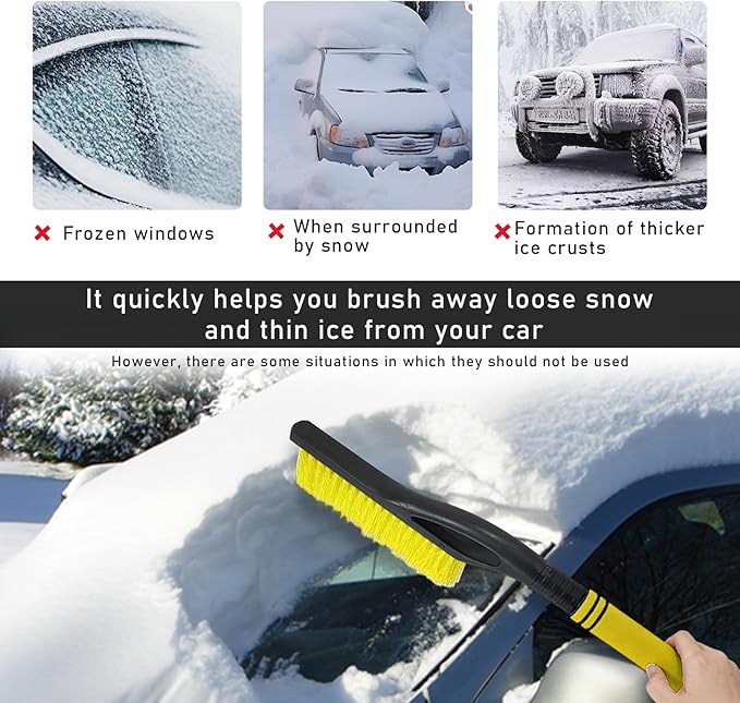 Car Snow Brush and Ice Scraper, Multi-Functional Detachable Snow Brush with Foam Grip, Ice Snow Removal Cleaning Tool for Car Windshield Window, Universal Car Accessories (Yellow)