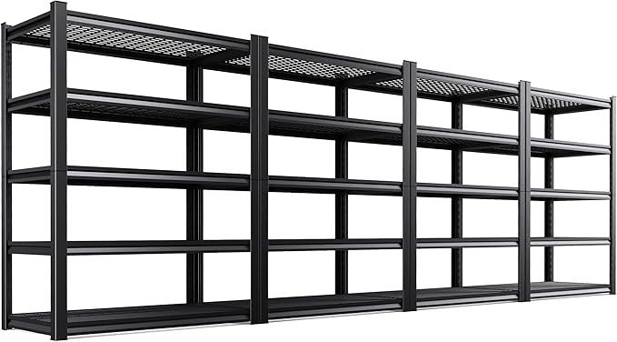 4 Pack Garage Shelving 5-Tier Heavy Duty Metal Shelving Unit Adjustable Steel Storage Rack, 2500 lb Capacity, Utility Steel Shelf for Garage, Kitchen, Pantry, Warehouse Organizer 71"x35"x15.7" Black
