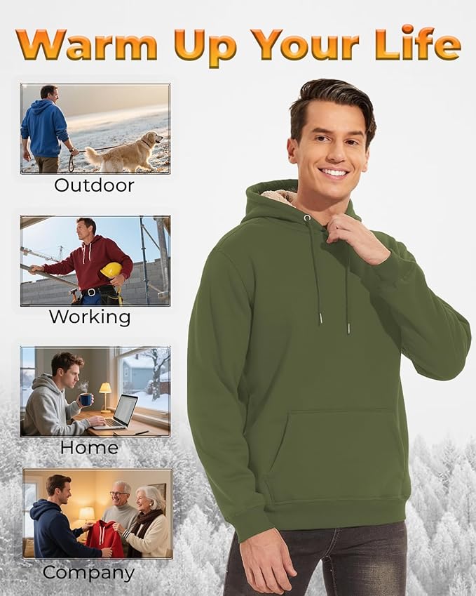 Boladeci Men's Sherpa Lined Hoodie Sweatshirts Heavy Fleece Cotton for Winter Cold Weather