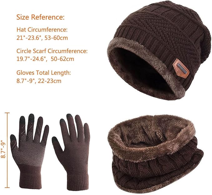 HINDAWI Winter Hat Scarf Gloves Slouchy Beanie Snow Knit Skull Cap Touch Screen Mittens Circle Scarves for Women Men