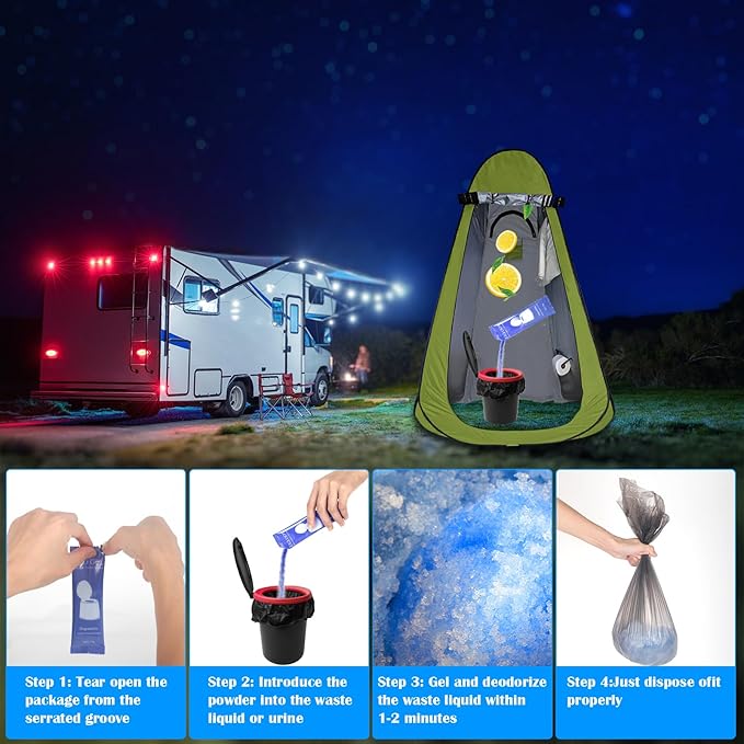 Portable Toilet Absorbent Gel, Portable Toilet Powder Poo Urine Powder for Camping Outdoor Hiking