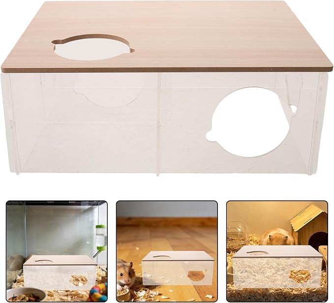 Hamster Hideout Box with 3-Chamber Acrylic Design for Small Pets Like Chinchillas and Gerbils, Multi-Chamber Resting House with Easy Maintenance and Exploration Tunnel, 11x8x4 Inch