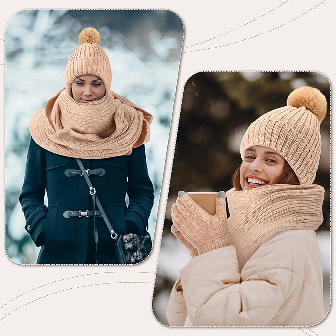 Geyoga 6 Pcs Winter Warm Set for Women Warm Beanies Hats Touchscreen Gloves Long Scarf Ear Muffs Socks Winter Gifts for Women