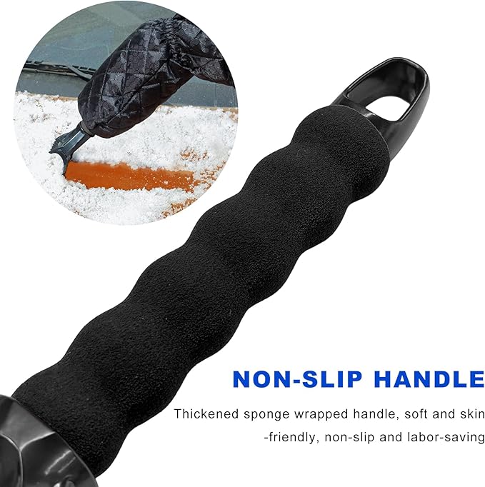 Car Ice Scraper, Auto Windshield Ice Shovel with Warm Thermal Waterproof Glove, Scratch-Free Car Window Snow Scraper Mitt Windproof Winter Cleaning Tool for Most Vehicles (Black)