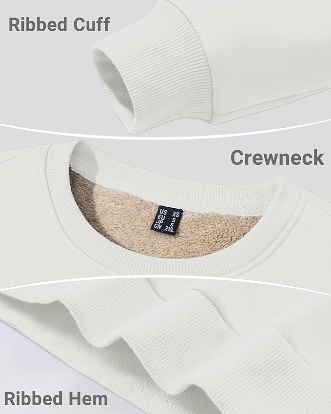 Boladeci Men's Full Sherpa Lined Crewneck Sweatshirts Heavy-weight Fleece Pullover Thick Thermal Long Sleeve Cotton