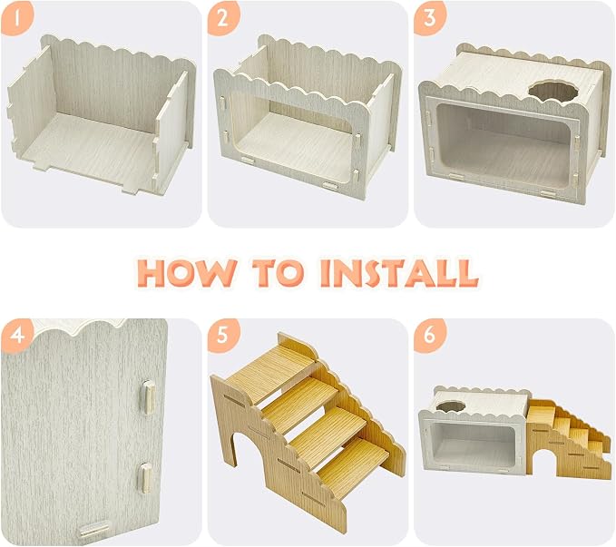 Fhiny Hamster Hideout Wooden Chamber with Climbing Ladder, Visible Hamster Digging Box with Acrylic Transparent Board Gerbil Platform Exploring House Habitat Decor for Dwarf Hamsters Gerbils Mice