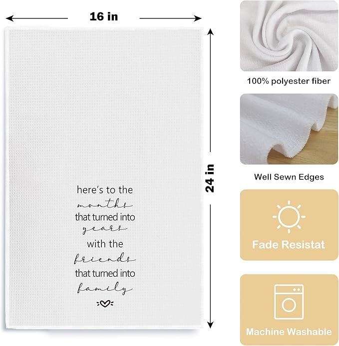 Friendship Quote Kitchen Towels, Friendship Gifts for Women Men Friends, Bestie BFF Gifts, Best Friend Birthday Gifts for Women Men, Here's to The Months That Turned Into Years, 16x24 Inch