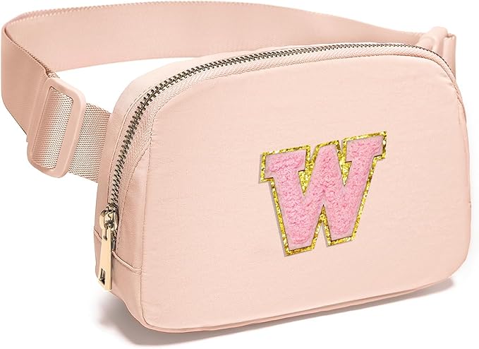 Gitus 6 7 8 9 10 Year Old Girl Gifts Belt Bag Fanny Pack Crossbody Bags with Initial Letter Patch Things for Teen Girls Easter Gifts for Girls Travel Essentials(Coral Pink-W)