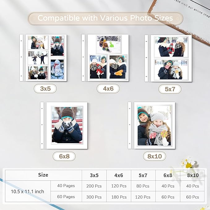 Popotop Large Photo Album Self Adhesive 4x6 5x7 8x10 Scrapbook Album DIY Picture Book,Gifts for Mom,Family Baby and Wedding,with Metal Pen and Plastic Board