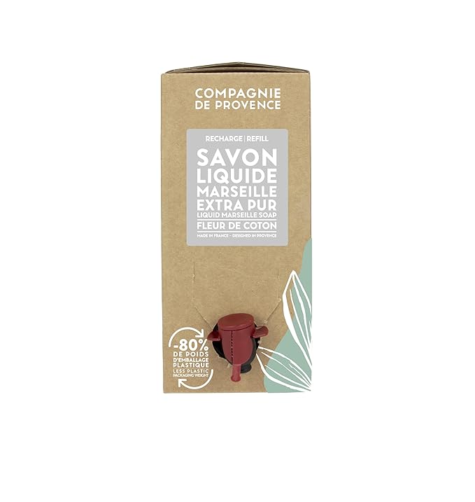 Compagnie de Provence Savon de Marseille Extra Pure Liquid Soap, Cotton Flower, 101.4 Fl Oz Eco Refill