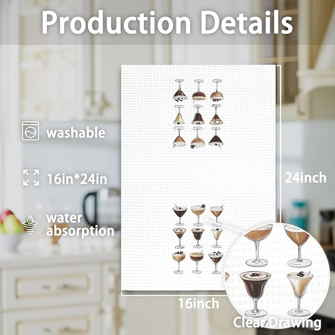 Espresso Martini Gifts Kitchen Towels, Espresso Martini Decor Hand Towels, EspressoMartini Bar Cart Decor, EspressoMartini Dish Towel Tea Towel for Home Bar Kitchen Decorative, 16x24In