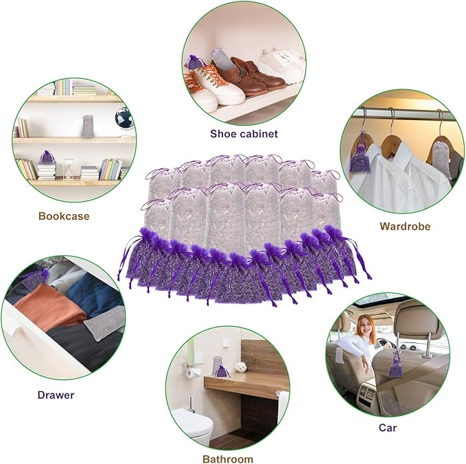 24 Pack Lavender Sachets Bags for Drawers and Closets, Cedar Sachets for Moth Repellent, Home Fragrance for Wardrobes Closets