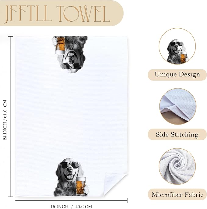 Funny Golden Retriever Beer Kitchen Towels, Golden Retriever Gifts Dish Tea Towels for Kitchen Decor, Bar Towel for Bartender Kitchen, Beer Lover Gift, 16x24 Inch