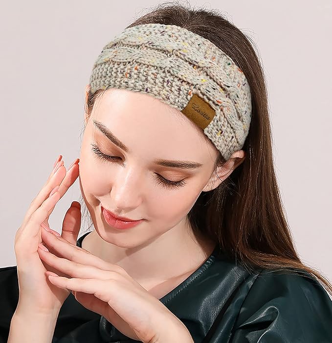 Loritta Womens Ear Warmers Headbands Winter Warm Fuzzy Cable Knit Head Wrap Fleece Lined Gifts