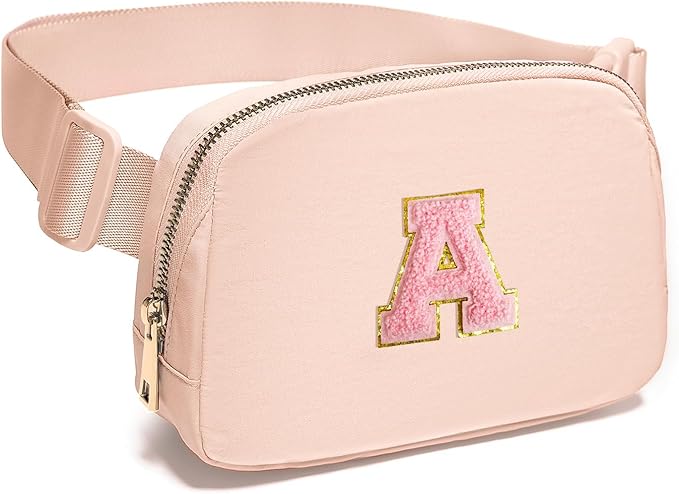 Gitus 6 7 8 9 10 Year Old Girl Gifts Belt Bag Fanny Pack Crossbody Bags with Initial Letter Patch Things for Teen Girls Easter Gifts for Girls Travel Essentials(Coral Pink-A)