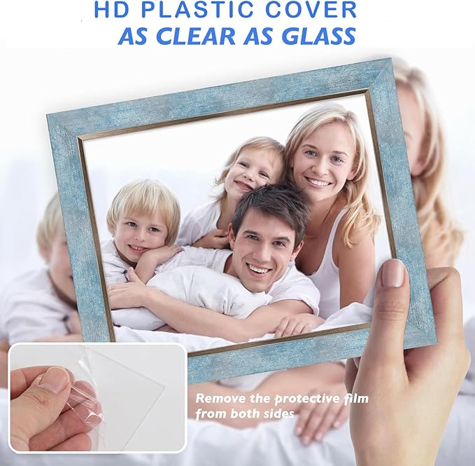 XUANLUO 1 pcs 11x14 Picture Frame with Blue Color,Rustic Retro Photo Frame with HD Plastic Cover for Wall Mount,Display Family Friends Wedding Gift