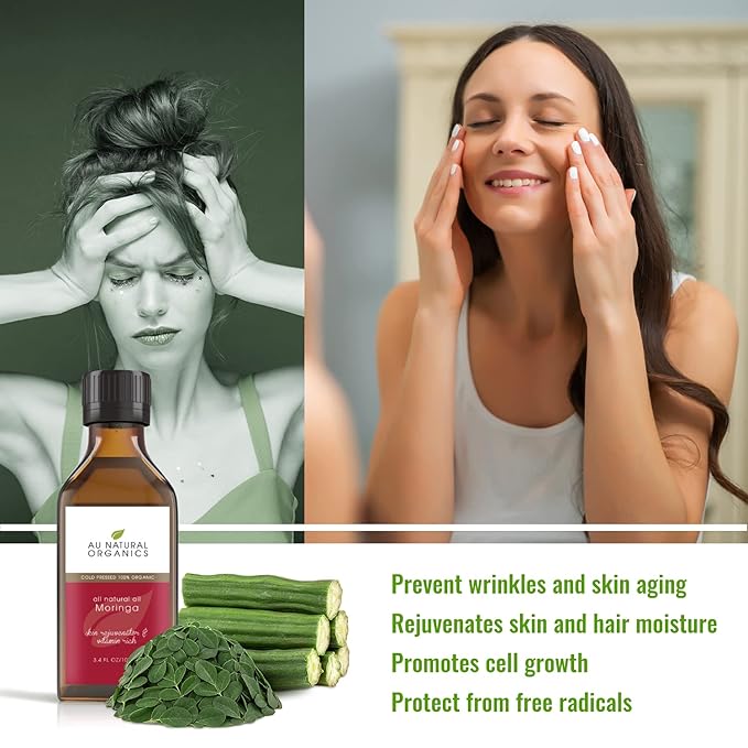 Pure Premium Organic Moringa Oil - Cold Pressed, Extra Virgin Natural Moisturizer for Skin, Face, Body & Hair, from USDA Organic Farms - Unrefined, Non-GMO, Food and Therapeutic Grade - 3.4oz/100ml