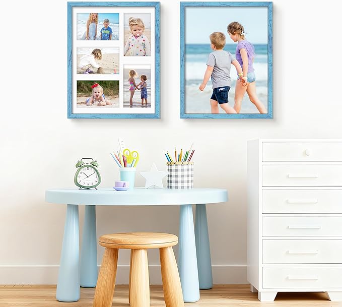 11x14 Collage Picture Frame 4x6 Collage Picture Frame Displays Five 4x6 inch Photos or 11x14 (Without Mat) Wall Decor Wall Hanging or Tabletop Blue