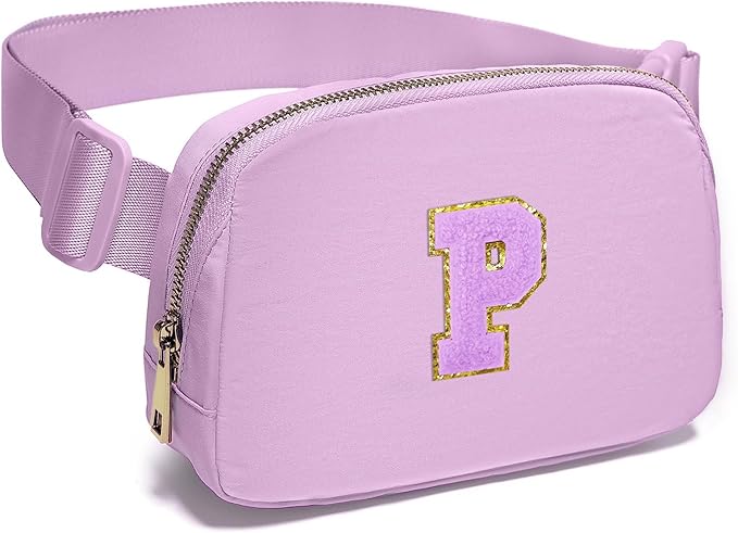 Gitus Gifts for 8 9 10 11 12 Year Old Girls Belt Bag Fanny Pack Crossbody Bags with Initial Letter Patch Cute Stuff Birthday Gifts for Teen Girls Women Personalized Trend Stuff (Lavender-P)