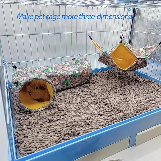 Guinea Pig Rat Ferret Hammock & Corner Tunnel for Small Animals - Hedgehog, Piggy, Chinchilla Hideout and Cage Accessories (Owl Design)