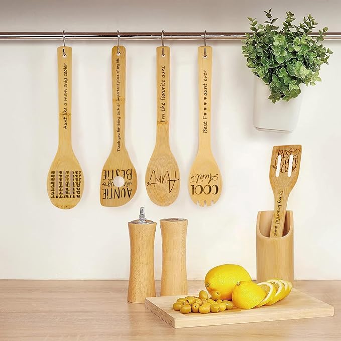 Aunt Gifts,Gifts for Aunt from Niece & Nephew,Best Aunt Ever Gifts,Birthday Gifts for Aunt,Great Aunt Gifts,Kitchen Gifts for Aunt Unique,Gifts for New Aunt,To Be Aunt,5PCS Aunt Wooden Cooking Spoons