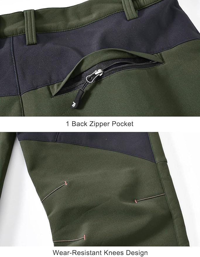 TBMPOY Men's Snow Pants Fleece Lined Hiking Winter Waterproof Softshell Ski Outdoor Insulated Climbing Pants Zipper Pockets