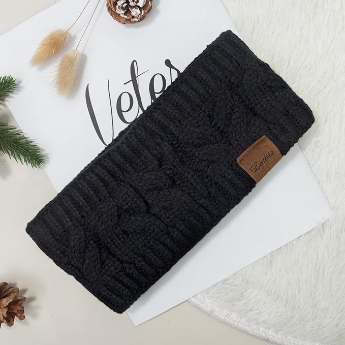 Loritta Womens Ear Warmers Headbands Winter Warm Fuzzy Cable Knit Head Wrap Fleece Lined Gifts