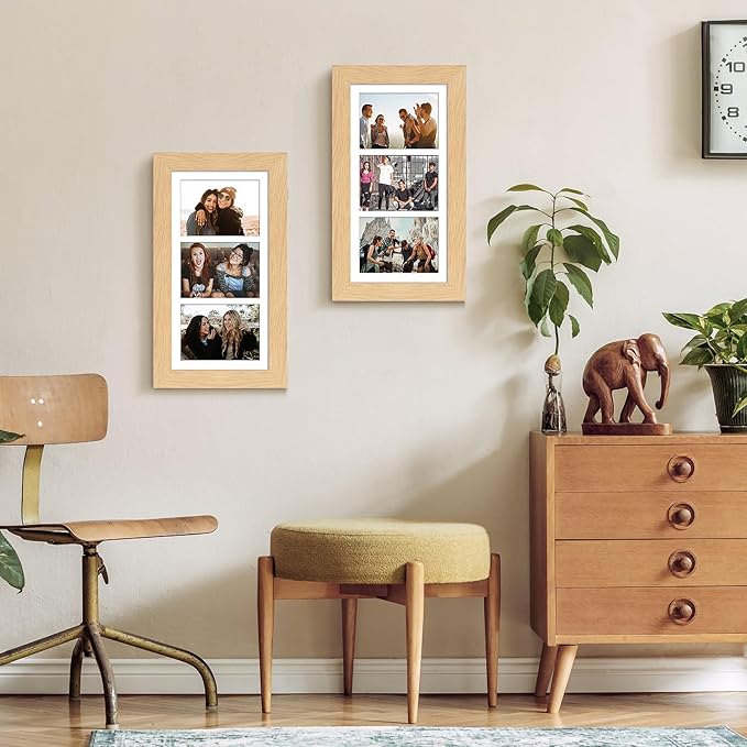 8x16 Picture Frame Display 3 opening Picture Frame 5x7 Collage,Multi Photo Frame with Mat,Plexiglass,Horizontal and Vertical Formats for Wall Decor,Natural Wood Grain
