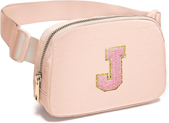 Gitus 6 7 8 9 10 Year Old Girl Gifts Belt Bag Fanny Pack Crossbody Bags with Initial Letter Patch Things for Teen Girls Easter Gifts for Girls Travel Essentials(Coral Pink-J)