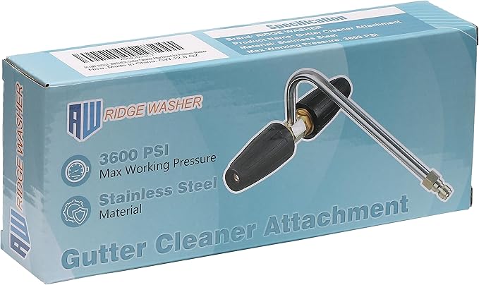 RIDGE WASHER Gutter Cleaner Attachment for Pressure Washer, with 2 Rotary Turbo Nozzle, 1/4 Inch Quick Disconnect, 3600 PSI