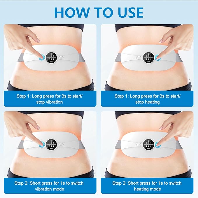 Portable Heating Pad for Period Cramps: Cordless Menstrual Heating Pad with 3 Heat Levels and 3 Massage Modes, 3s Fast Heating for Women and Girl White