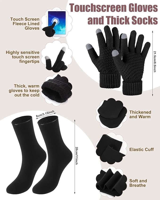 Geyoga 6 Pcs Winter Warm Set for Women Warm Beanies Hats Touchscreen Gloves Long Scarf Ear Muffs Socks Winter Gifts for Women