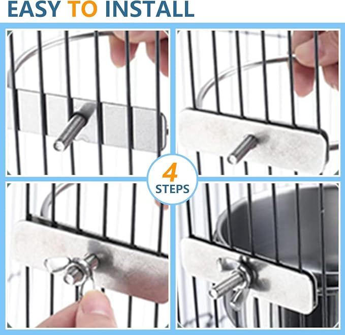 2Pcs Stainless Steel Bird Feeding Bowls, Small Bird Feeding Cup, Stainless Steel Parrot Food Bowl Cage with Holder, Parrot Cage Water Feeder, Pet Cage Cup Holder (Dia 7.09", 4.72",)